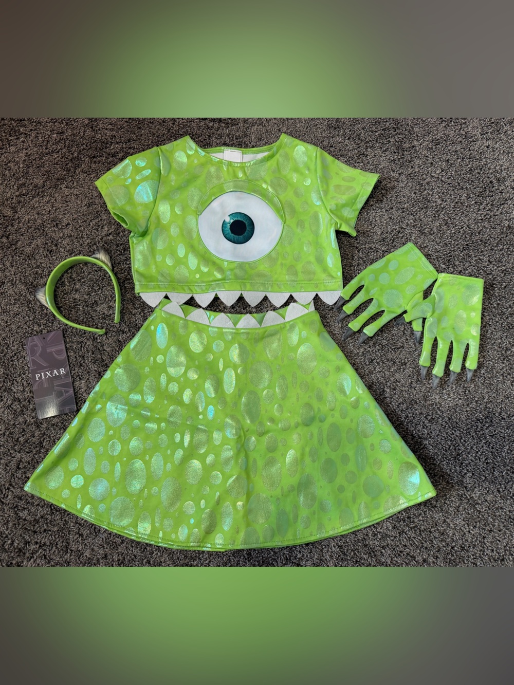 Mike Wazowski Green Girls' Costume Dress with Gloves and Headband